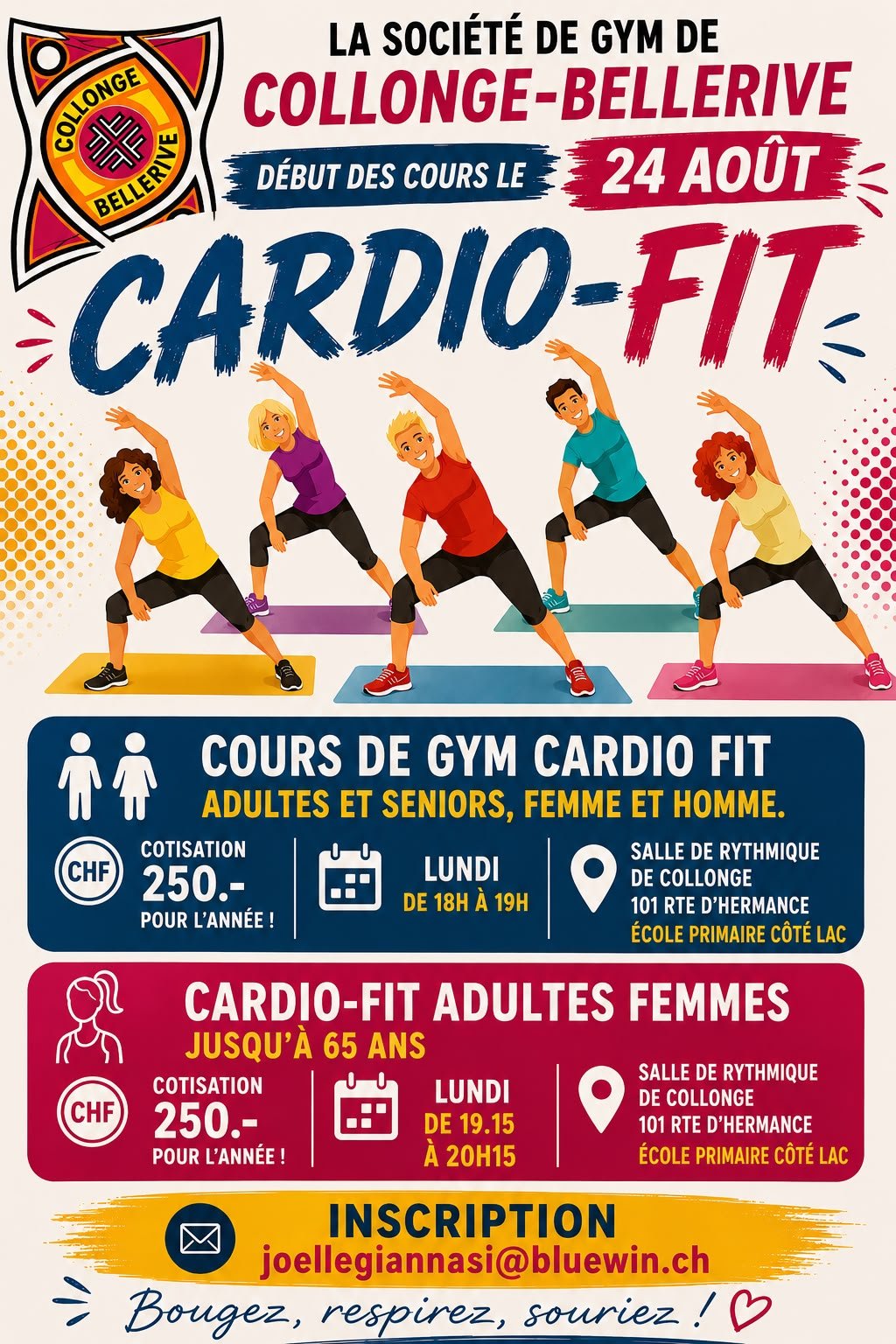 Affiche Cardio-Fit — début des cours le 24 août